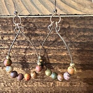 Handmade Western Hippie Copper Wire Colorful Wooden Beads Drop Wire Earrings, G